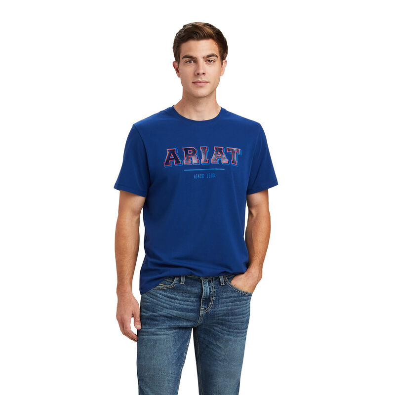 Camisetas Ariat Varsity Azules Oscuro Hombre - Chile 759-XROMKA